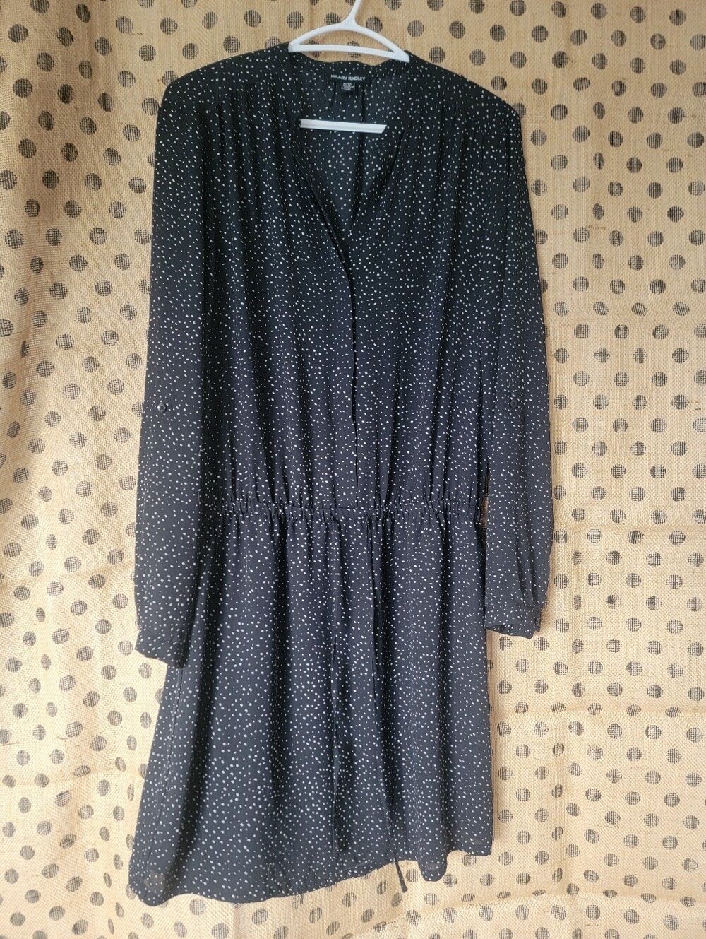 Hilary Radley Black with White Dot Print Drawstring Dress
